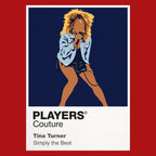 Tina Turner Tina Turner's unmistakable hair, heels and forward-driving solo stage stance Icon Frame artwork in red