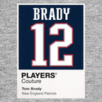Tom Brady 12 Patriots Jersey Frame Men's T-Shirt – grey close-up detail shot of the Tom Brady 12 Patriots Players Couture
