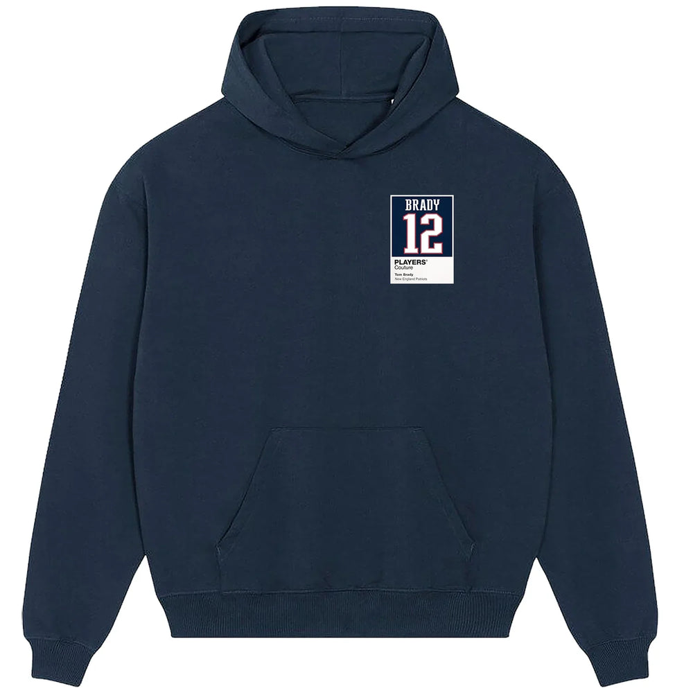 Tom Brady 12 Patriots hoodie – navy men's hoodie featuring the Tom Brady 12 Patriots Players Couture logo