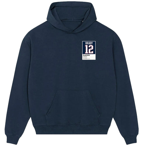 Tom Brady 12 Patriots hoodie – navy men's hoodie featuring the Tom Brady 12 Patriots Players Couture logo