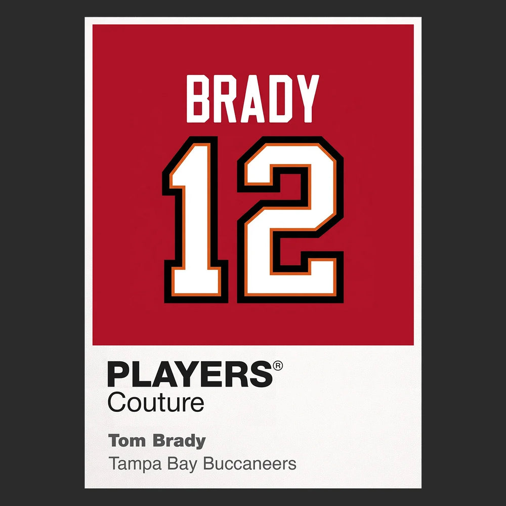 Tom Brady 12 Tampa Jersey Frame Men's T-Shirt – black close-up detail shot of the Tom Brady 12 Tampa Players Couture logo