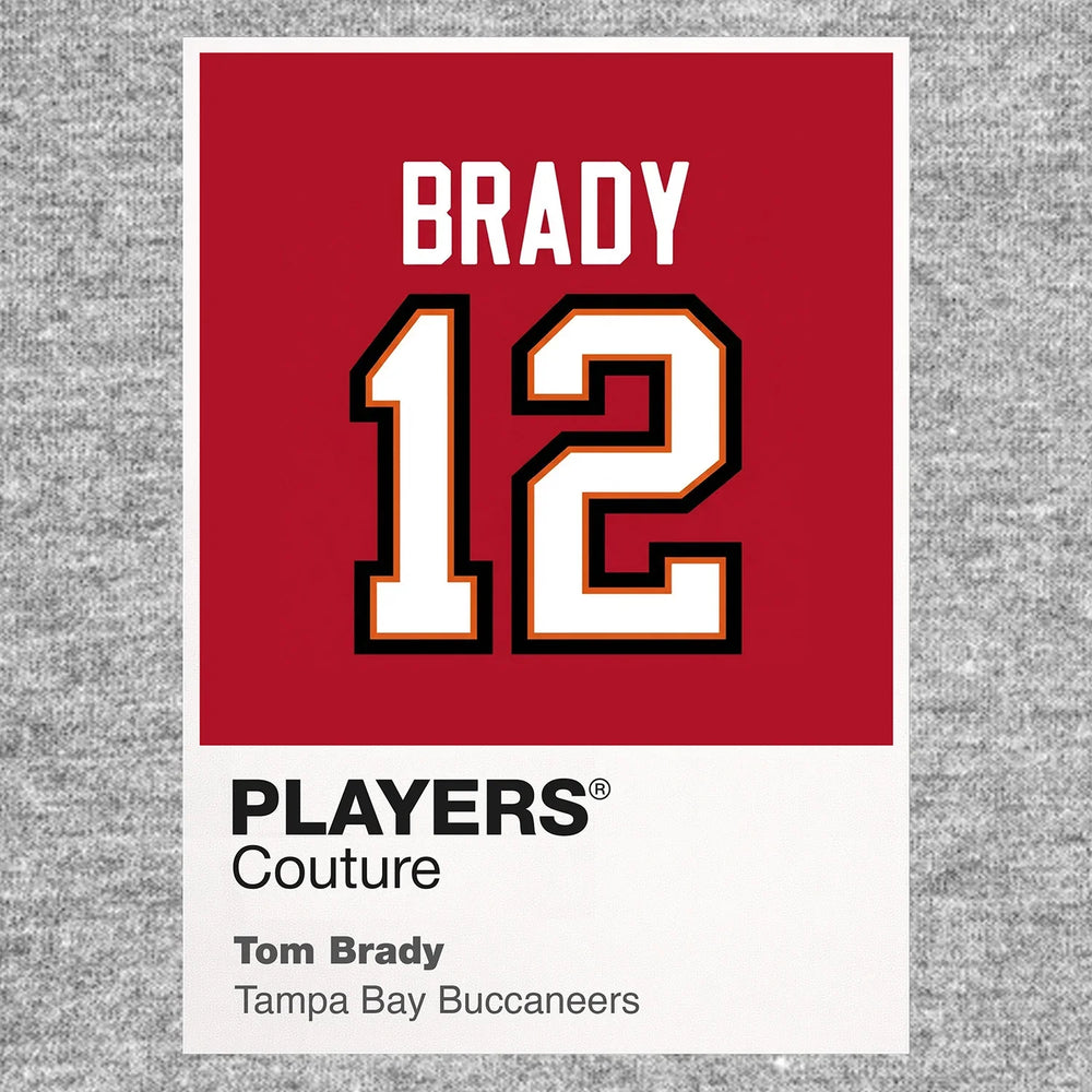 Tom Brady 12 Tampa Jersey Frame Men's T-Shirt – grey close-up detail shot of the Tom Brady 12 Tampa Players Couture logo