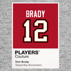 Tom Brady 12 Tampa Jersey Frame Men's T-Shirt – grey close-up detail shot of the Tom Brady 12 Tampa Players Couture logo