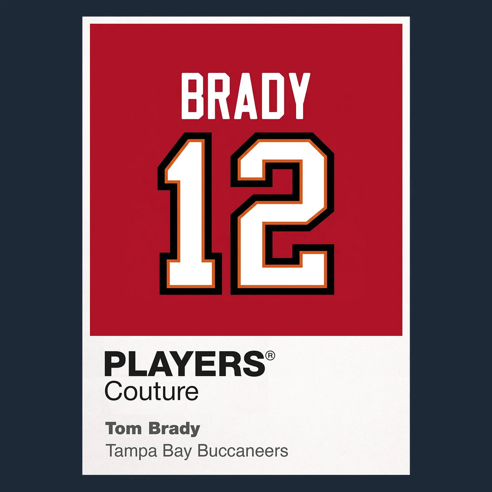 Tom Brady 12 Tampa Jersey Frame Men's T-Shirt – navy close-up detail shot of the Tom Brady 12 Tampa Players Couture logo