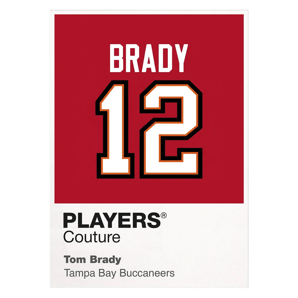 Tom Brady 12 Tampa Jersey Frame Men's T-Shirt – white close-up detail shot of the Tom Brady Players Couture logo design