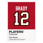 Tom Brady 12 Tampa Jersey Frame Men's T-Shirt – white close-up detail shot of the Tom Brady Players Couture logo design