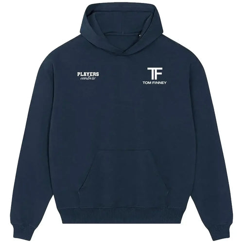 Tom Finney hoodie – navy men's hoodie featuring the Tom Finney Players Couture logo