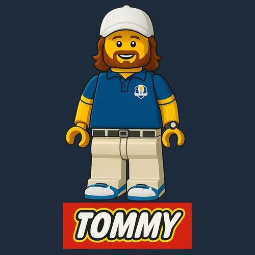 Tommy Fleetwood Toy Logo Men's Hoodie – navy close-up detail shot of the Tommy Fleetwood Toy Players Couture logo design