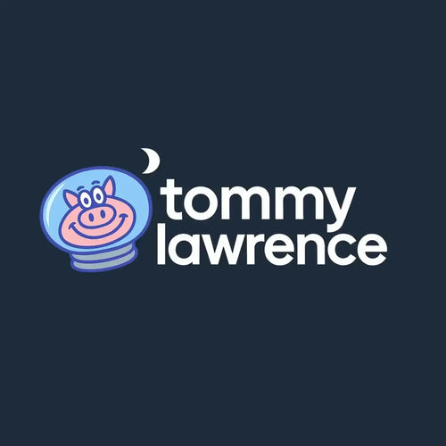 Tommy Lawrenson Logo Men's Hoodie – navy close-up detail shot of the Tommy Lawrenson Players Couture logo design