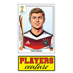 Toni Kroos World Cup Sticker Men's T-Shirt – close-up detail shot of the Toni Kroos World Cup Players Couture logo design