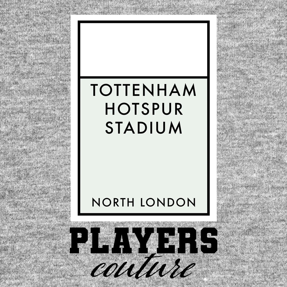 Tottenham Hotspur New Monopoly Card hoodie – grey men's hoodie with black Tottenham Hotspur New Monopoly Card letters and