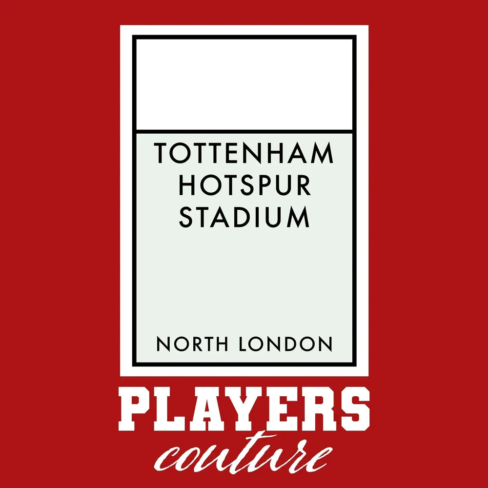 Tottenham Hotspur New Monopoly Card hoodie – red men's hoodie with white Tottenham Hotspur New Monopoly Card letters and