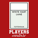 Tottenham Hotspur Monopoly Card hoodie – red men's hoodie with white Tottenham Hotspur Monopoly Card letters and Players