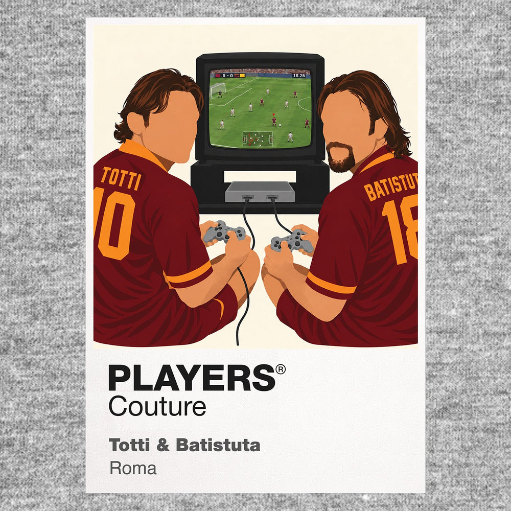 Francesco Totti and Gabriel Batistuta Roma Icon Frame artwork in grey