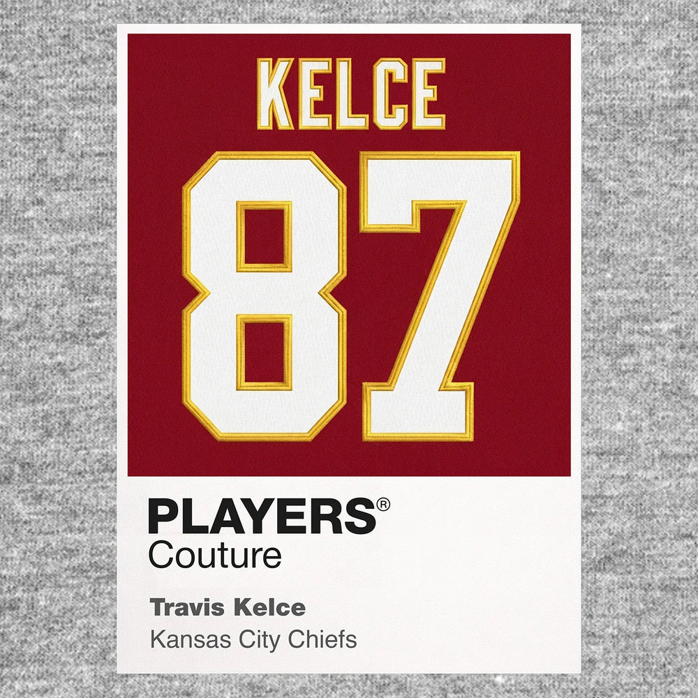 Travis Kelce 87 Jersey Frame Men's T-Shirt – grey close-up detail shot of the Travis Kelce 87 Players Couture logo design