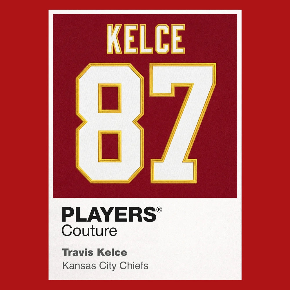 Travis Kelce 87 Jersey Frame Men's T-Shirt – red close-up detail shot of the Travis Kelce 87 Players Couture logo design