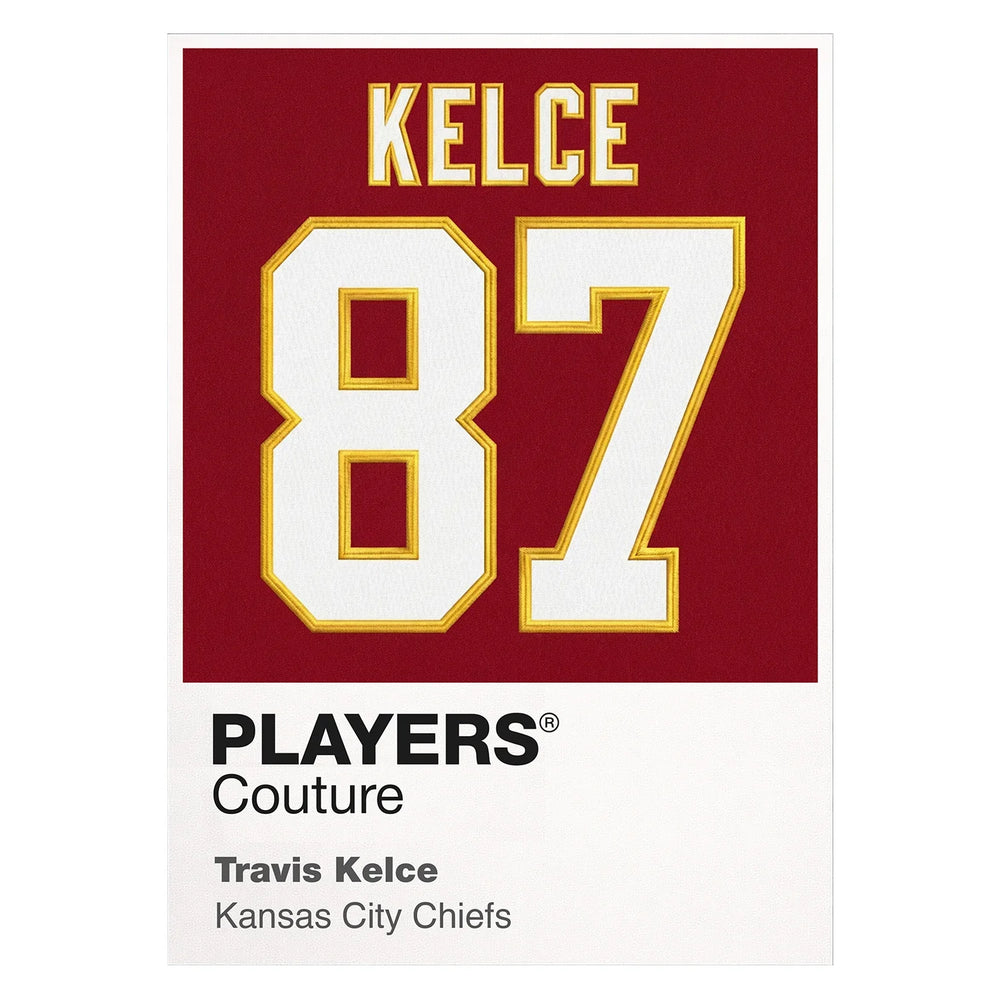 Travis Kelce 87 Jersey Frame Men's T-Shirt – white close-up detail shot of the Travis Kelce Players Couture logo design