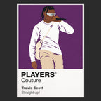 Travis Scott Travis Scott's braids, layered streetwear and high-energy Astroworld-to-Utopia performance identity Icon Frame artwork in black