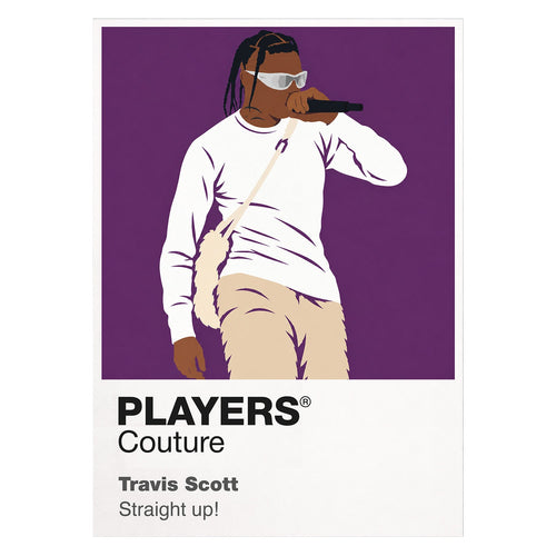 Travis Scott the braids, streetwear silhouette and immersive visual world connecting Rodeo, Astroworld and Utopia Icon Frame artwork on white