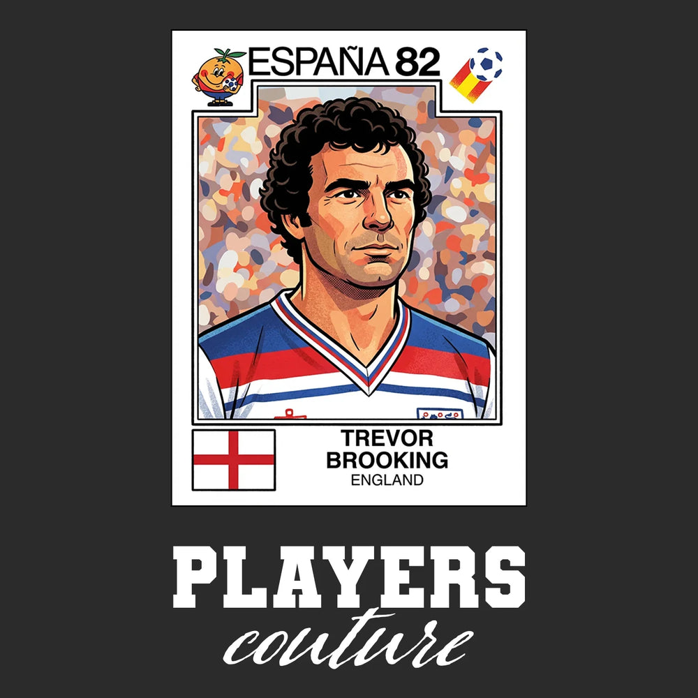 Trevor Brooking World Cup Sticker Men's T-Shirt – black close-up detail shot of the Trevor Brooking World Cup Players