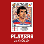 Trevor Brooking World Cup Sticker Men's T-Shirt – red close-up detail shot of the Trevor Brooking World Cup Players Couture
