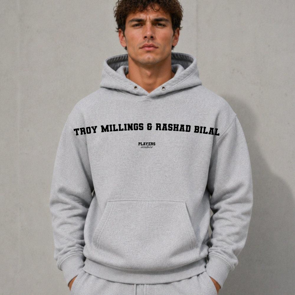 Troy Millings & Rashad Bilal name-print hoodie - grey