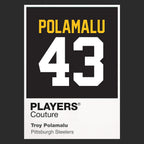 Troy Polamalu 43 Jersey Frame Men's T-Shirt – black close-up detail shot of the Troy Polamalu 43 Players Couture logo design