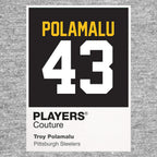 Troy Polamalu 43 Jersey Frame Men's T-Shirt – grey close-up detail shot of the Troy Polamalu 43 Players Couture logo design