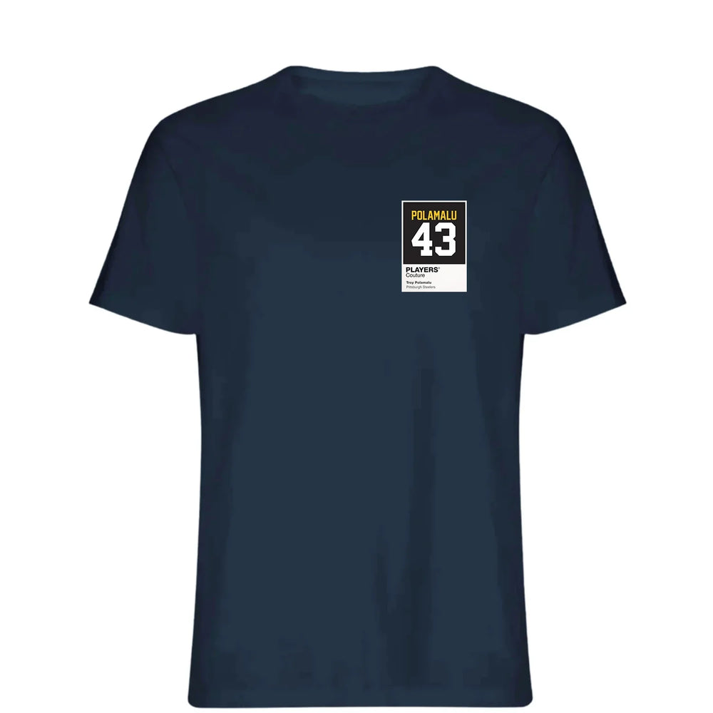 Troy Polamalu 43 t-shirt – navy men's t-shirt featuring the Troy Polamalu 43 Players Couture logo