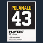 Troy Polamalu 43 Jersey Frame Men's T-Shirt – navy close-up detail shot of the Troy Polamalu 43 Players Couture logo design
