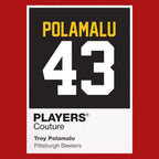 Troy Polamalu 43 Jersey Frame Men's T-Shirt – red close-up detail shot of the Troy Polamalu 43 Players Couture logo design