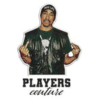 Tupac Shakur 2Pac Badge Men's Hoodie – black close-up detail shot of the Tupac Shakur 2Pac Players Couture logo design