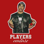 Tupac Shakur 2Pac Badge Men's Hoodie – white close-up detail shot of the Tupac Shakur 2Pac Players Couture logo design