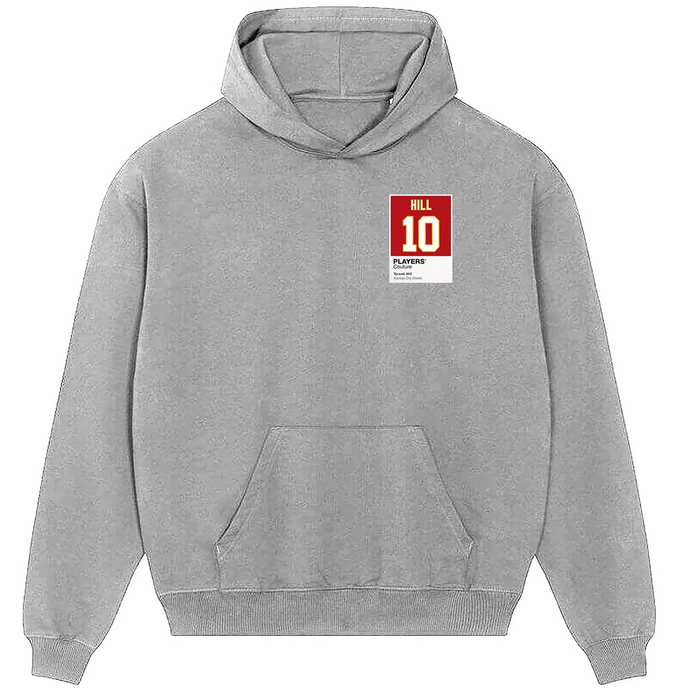 Tyreek Hill 10 Chiefs hoodie – grey men's hoodie featuring the Tyreek Hill 10 Chiefs Players Couture logo