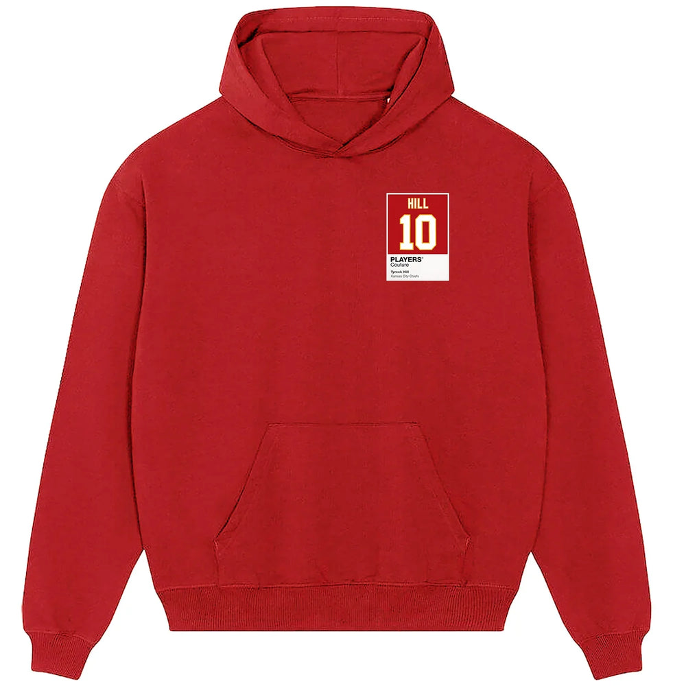 Tyreek Hill 10 Chiefs hoodie – red men's hoodie featuring the Tyreek Hill 10 Chiefs Players Couture logo
