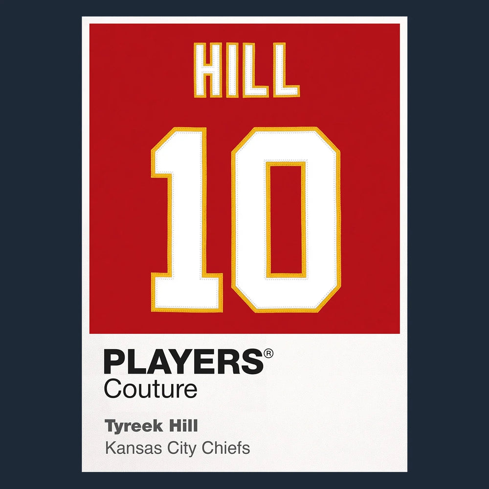 Tyreek Hill 10 Chiefs Jersey Frame Men's T-Shirt – navy close-up detail shot of the Tyreek Hill 10 Chiefs Players Couture