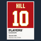 Tyreek Hill 10 Chiefs Jersey Frame Men's T-Shirt – navy close-up detail shot of the Tyreek Hill 10 Chiefs Players Couture