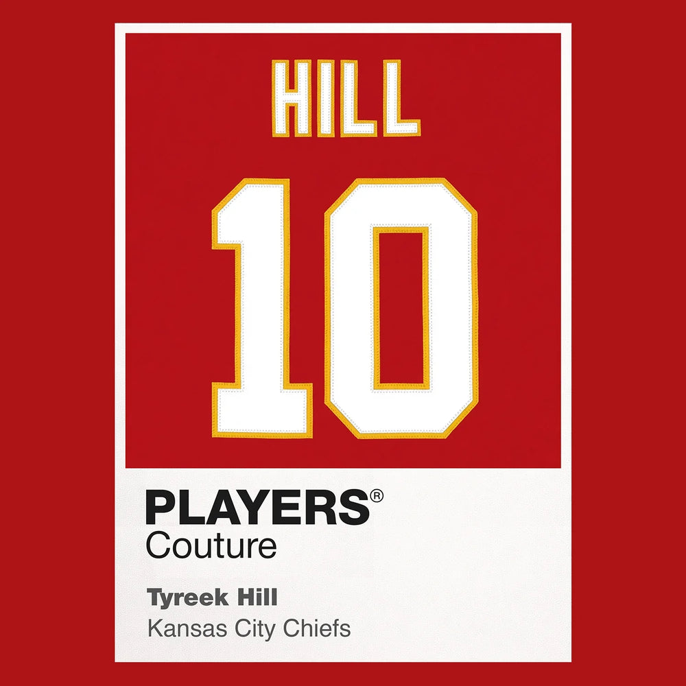Tyreek Hill 10 Chiefs Jersey Frame Men's Hoodie – red close-up detail shot of the Tyreek Hill 10 Chiefs Players Couture logo