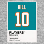 Tyreek Hill 10 Dolphins Jersey Frame Men's T-Shirt – grey close-up detail shot of the Tyreek Hill 10 Dolphins Players