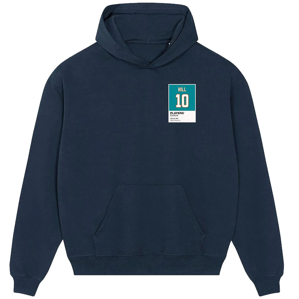 Tyreek Hill 10 Dolphins hoodie – navy men's hoodie featuring the Tyreek Hill 10 Dolphins Players Couture logo