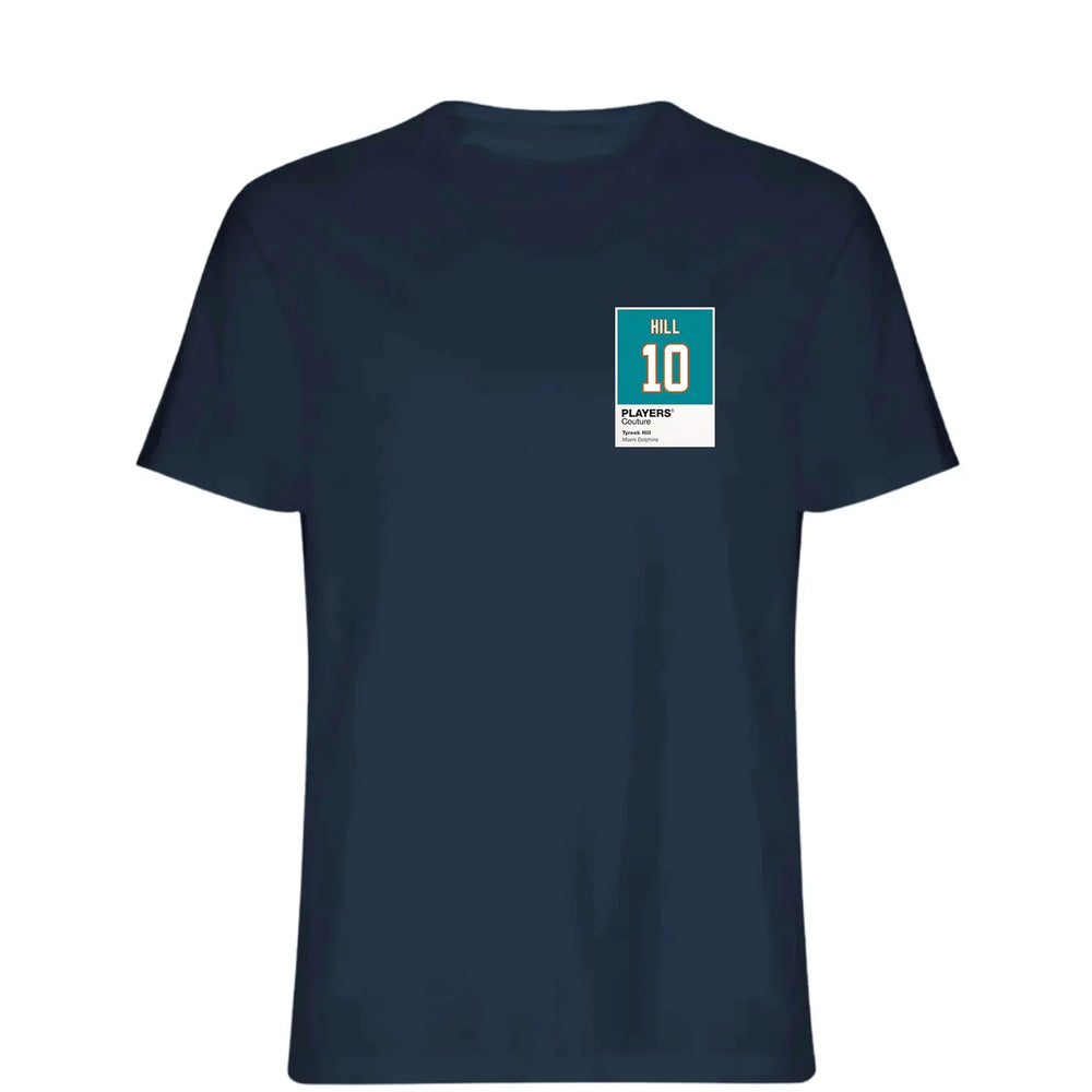 Tyreek Hill 10 Dolphins t-shirt – navy men's t-shirt featuring the Tyreek Hill 10 Dolphins Players Couture logo