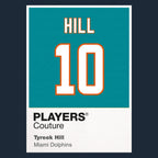 Tyreek Hill 10 Dolphins Jersey Frame Men's T-Shirt – navy close-up detail shot of the Tyreek Hill 10 Dolphins Players