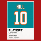 Tyreek Hill 10 Dolphins Jersey Frame Men's T-Shirt – red close-up detail shot of the Tyreek Hill 10 Dolphins Players Couture