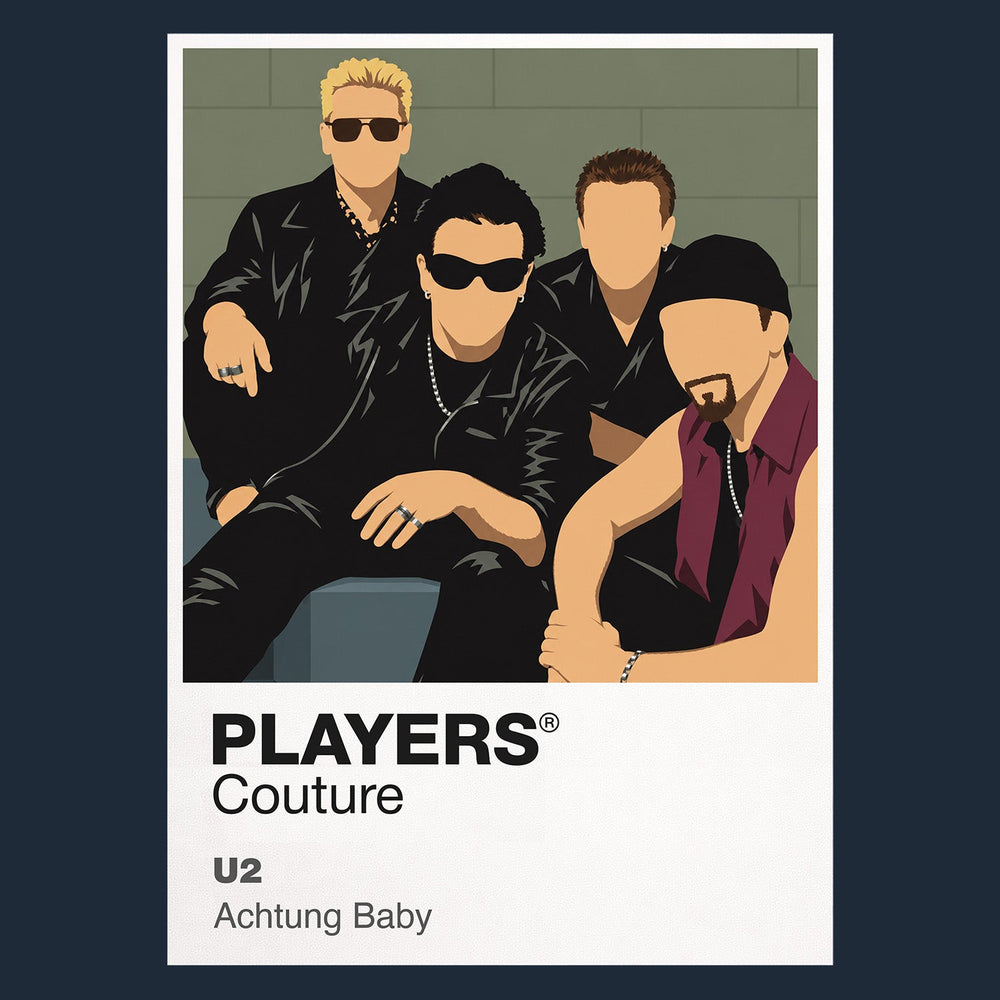 U2 U2's stable four-member line-up, instruments and Joshua Tree-to-Sphere visual scale Icon Frame artwork in navy