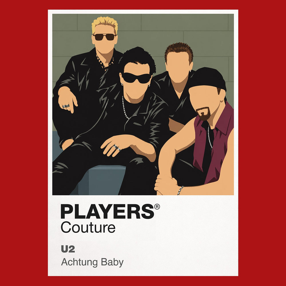 U2 U2's stable four-member line-up, instruments and Joshua Tree-to-Sphere visual scale Icon Frame artwork in red