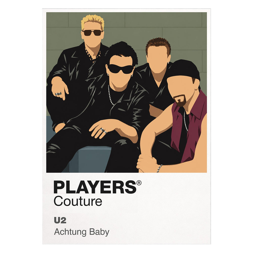 U2 U2's stable four-member line-up, instruments and Joshua Tree-to-Sphere visual scale Icon Frame artwork on white