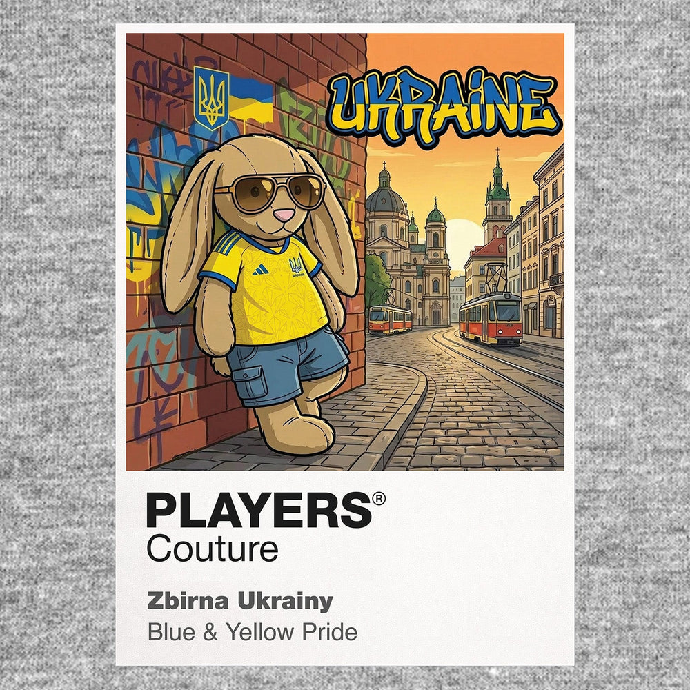 Ukraine Football Cool Bunny Kids Hoodie – Ukraine football cool bunny artwork close-up on Gray – Players Couture