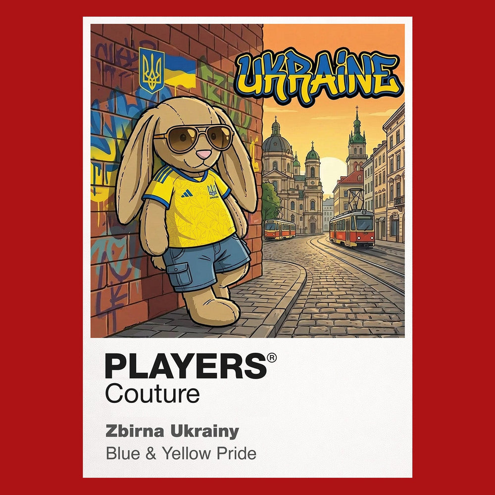 Ukraine Football Cool Bunny Kids T-Shirt – Ukraine football cool bunny artwork close-up on Red – Players Couture