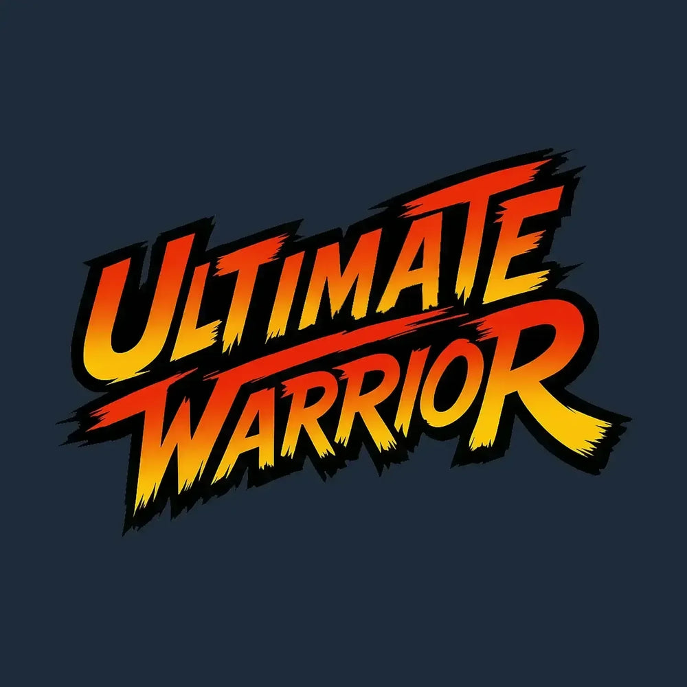 Ultimate Warrior Logo Men's Hoodie – navy close-up detail shot of the Ultimate Warrior Players Couture logo design