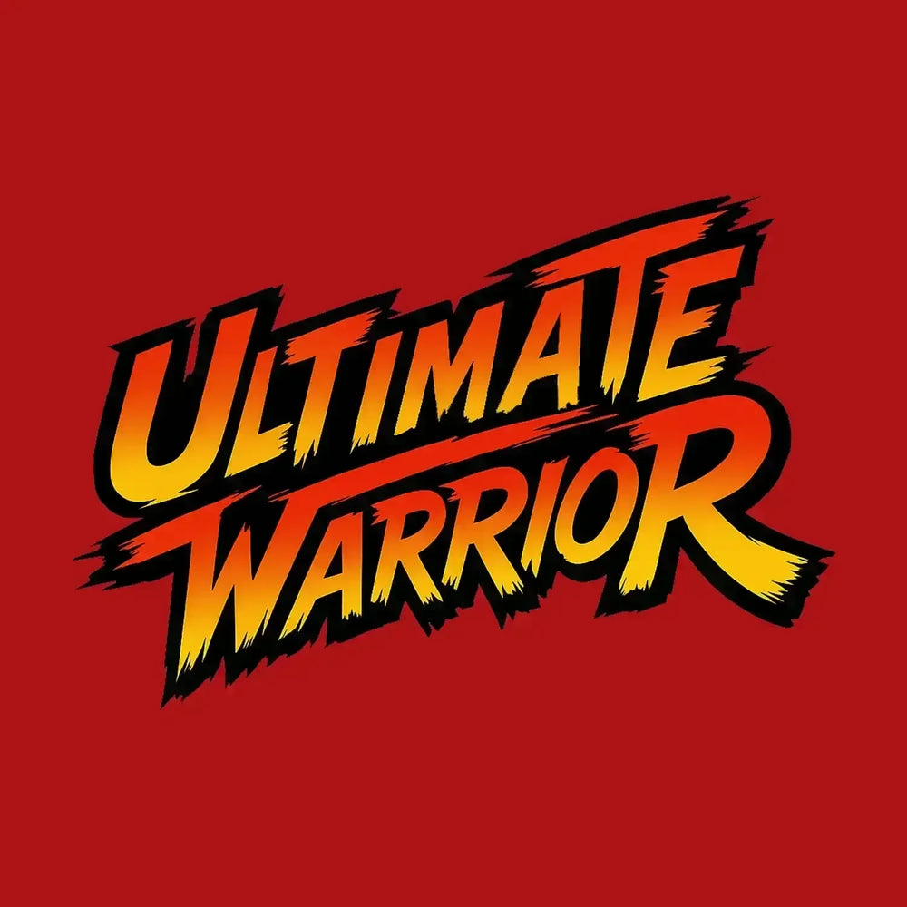 Ultimate Warrior Logo Men's Hoodie – red close-up detail shot of the Ultimate Warrior Players Couture logo design